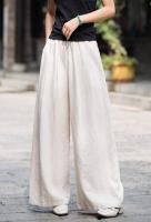 Pantalones de pierna ancha sueltos con cintura elástica de lino para mujer moda coreana informal 2025 - details 11