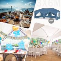 Carpa Gazebo 3x6m 6 Paredes Laterales Resistente al Agua Protección UV 50+ Altura Ajustable Azul - details 1