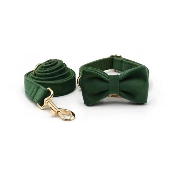 Terciopelo Verde Pavo real Grabado, Conjunto Correa de arnés Perros personalizado, Collar able sin escape para mascotas con - 1