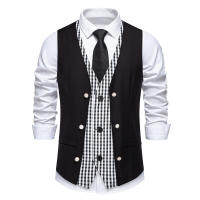 Chaleco de Dos Piezas de Moda para Hombres en Otoño Cuello en V, Tela de Poliéster, Traje a Cuadros de Colorido, Estilo Británico Casual Vintage Gentleman Leisure - details 1