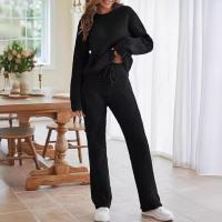 Conjuntos cálidos de dos piezas para mujer, tops casuales de moda con cuello redondo y pantalones de cintura elástica para mujer - details 6