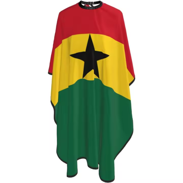 Capa de peluquero con bandera de Ghana - Capa de corte de pelo impermeable para peluquería profesional con cierre a presión ajustable - Delantal de corte de pelo para estilista y uso doméstico - 55''X66'' - 1