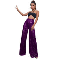 Moda femenina New -End Color sólido Pierna ancha con lentejuelas drapeadas Pantalones casuales para mujer - details 32