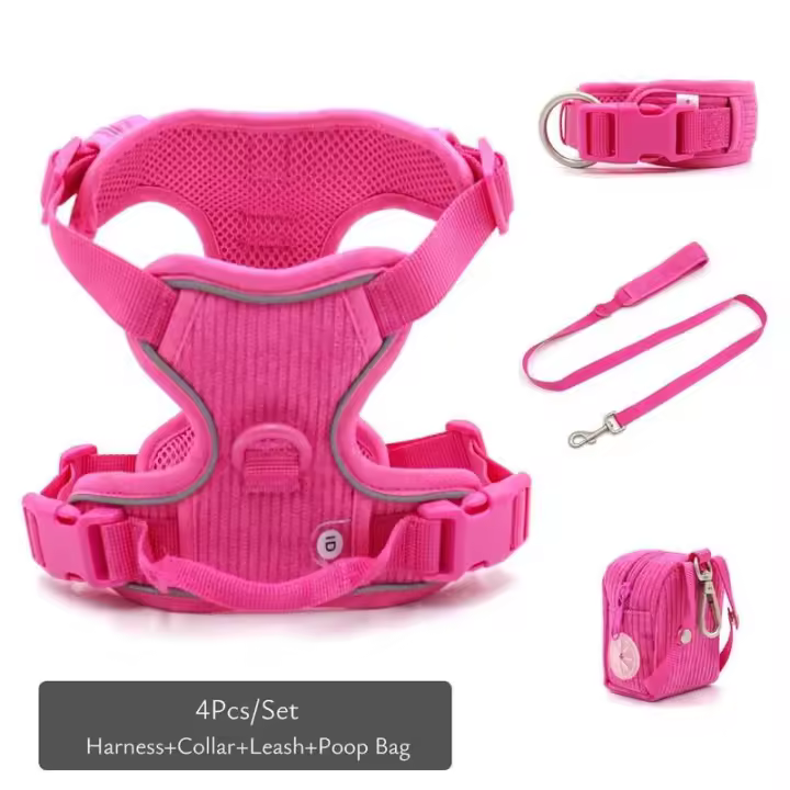 Collares personalizados mascotas Collar Rosa suave Perros con nombre, arnés reflectante sin TIAR Perros, Correa, juego de - 1