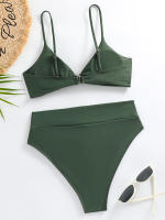 Bikini de cintura alta para mujer, traje de baño liso con tirantes, Tanga Sexy, ropa de playa, verano, 2024 - details 10