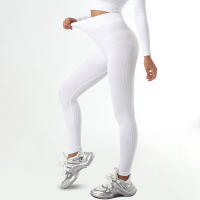 Leggings deportivos sin costuras para mujer, mallas acanaladas de cintura alta para gimnasio, pantalones de entrenamiento de realce - details 7