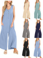 Pantalones sueltos de pierna recta, bolsillo de color sólido para mujer, casual, fresco, verano - details 0