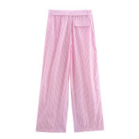 Nueva Moda Primavera OUWU Conjunto de Camisa de Manga Larga y Pantalones de Popelina a Rayas para Mujer con Cinturón - details 7