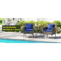 Juego de Muebles de Jardín 3 Piezas, 2 Sillones con Cojines y 1 Mesa