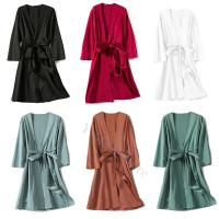 Bata de satén para mujer, lencería íntima, ropa de dormir sedosa, regalo de boda nupcial, bata de baño tipo kimono informal, camisón Sexy - details 16