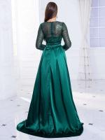 Vestido de noche de lentejuelas de manga larga, vestido de cuello redondo, vestido de satén verde y dorado desmontable - details 9