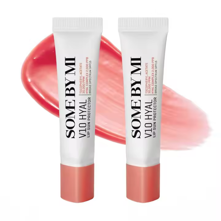 SOME BY MI V10 Hyal Protector solar Rosy Paquete de 2, 0.46 oz Tinted Glow SPF 15 Protector solar Bálsamo labial para labios sensibles y secos Hidratante - 1