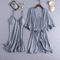 Conjunto de Pijama de Satén Delgado Estilo Kimono Blanco Traje de Baño de Moda para Mujeres - details 8