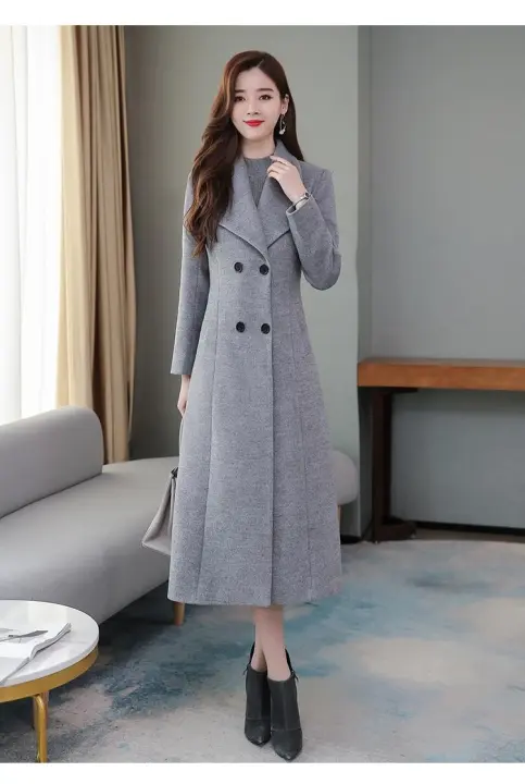 Abrigo de lana gruesa hasta la rodilla para mujer, cuello grueso de gran tamaño, extra largo, Otoño/Invierno, 2022 - 1