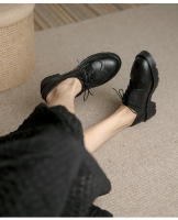 Zapatos de mujer con punta redonda, cordones delanteros, versátiles, antideslizantes, de suela gruesa y cuero suave. - details 4