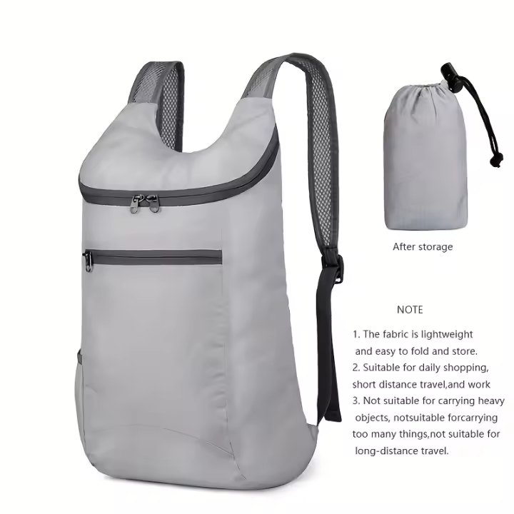 Bolsa Plegable para Viajes al Aire Libre, Paquete de Color Beige Claro Almacenable, Mochila Pequeña Portátil y Multifuncional Ultraligera - 1