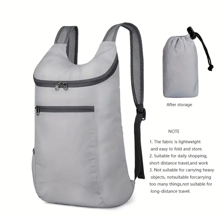Bolsa Plegable para Viajes al Aire Libre, Paquete de Color Beige Claro Almacenable, Mochila Pequeña Portátil y Multifuncional Ultraligera - 1