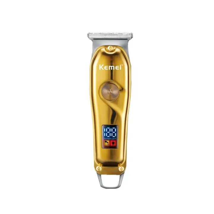 Kemei-cortadora de pelo recargable para hombre, máquina de corte de pelo de Metal dorado, sin cable, con cuchilla en T, 6800rpm - 1