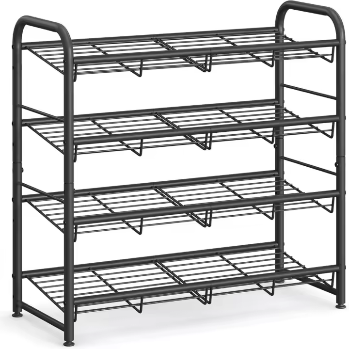 Estante Zapatero de 4 Niveles Acero, 27,5x68,5x65cm, para Zapatos de Alto Tacón, Zapatillas, Entrada Negro LMR067B01 - 1