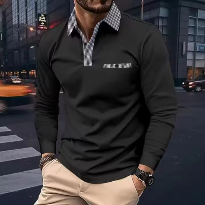 2025 nuevo otoño, POLO de manga larga camisa a cuadros polo deportivo para hombre. - 1