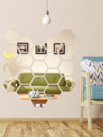Pegatina de Pared Hexagonal de Acrílico Dorado Autoadhesiva, Solida, Decoración de Arte para el Hogar y Dormitorio - details 9