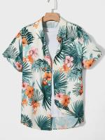 Camisa casual de manga corta con botones de albahaca rosa para hombre, playa con camisa estilo hawaiano - details 2