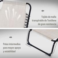 Plegable y Ajustable 4 Posiciones Jardín Reclinable con Sistema Cordones para Exterior Marco Acero 197x58x30 cm Crema - details 1