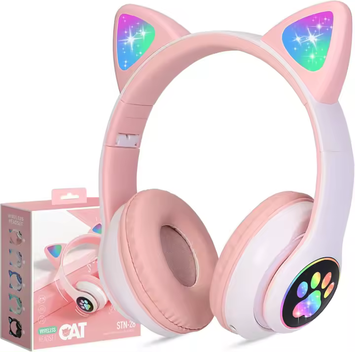 Auriculares Inalámbricos para Niños con Luz LED Diseño de Gato Plegables y Portátiles con Micrófono para Aprendizaje a Distancia - 1