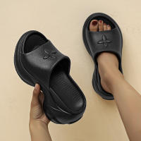 Zapatillas de mujer de suela gruesa para uso en exteriores de verano, sandalias negras de tacón alto recto de 9 cm de altura. - details 5
