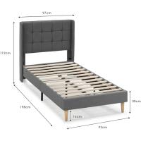 Estructura de cama tapizada con cabecera, base tapizada para colchón, somier de láminas de madera, fácil montaje, color gris claro. - details 6