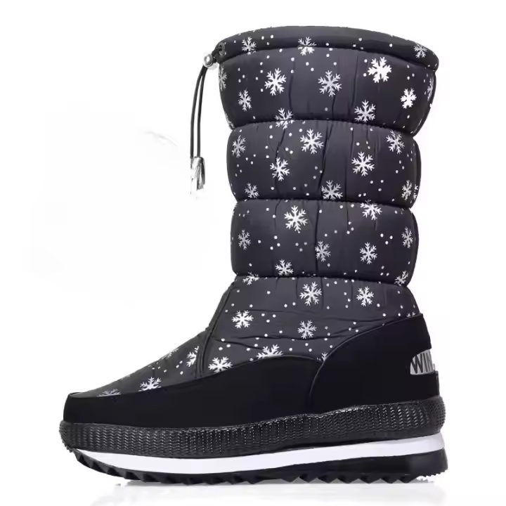 Botas de nieve de terciopelo para mujer, botas de algodón casuales gruesas de caña media cálidas antideslizantes - 1