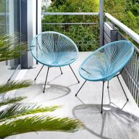 Conjunto de 2 Sillas Jardín Exterior Estilo Acapulco, Conjunto Sillas Terraza de Acero, Resistente a Intemperie, Hilos de Polietileno y Topes en Patas, Hasta 120kg, Interior/Exterior - negro - details 1