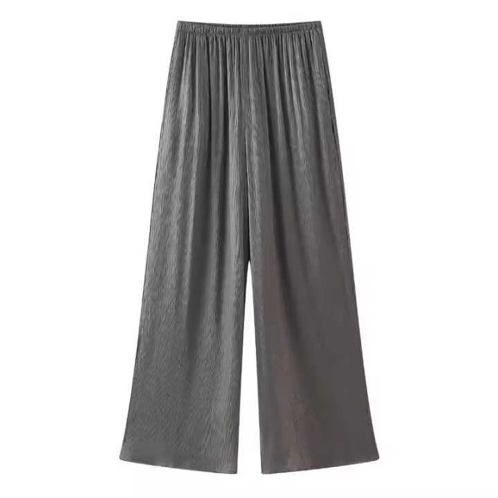 Moda para Mujer OUWU Conjunto de Dos Piezas de Kimono Texturizado y Pantalones Rectos de Cintura Alta Elástica - 1