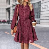 Vestido Midi de manga larga con cuello levantado para mujer, moda coreana, Vintage, Color sólido, primavera y otoño, 2025 - details 7