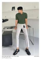 Cuello de gama alta de verano para hombre, top de punto de manga delgada informal, efecto de pérdida de peso, estilo coreano, moda de color sólido - details 15