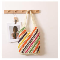 Bolso de paja de un solo hombro con rayas coloridas, bolso tejido hueco, estilo de vacaciones, bolso de playa, bolso casual para mujeres - details 0