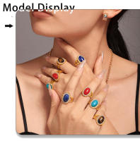 Anillo ovalado de Maple inoxidable with Piedra Roja Azul, Anillo impermeable Chapado en oro para Mujer decorado with Joyas de lujo - details 3