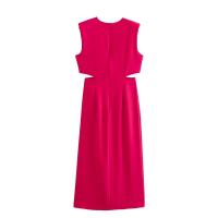 TRAFZA-Vestidos largos fruncidos sin mangas para mujer, Vestidos de fiesta Midi, vestido de noche elegante, nueva moda de verano - details 3