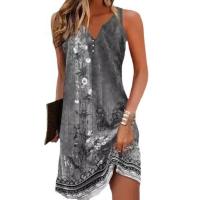 Vestido de verano con cuello en V para mujer, vestidos estampados informales - details 3