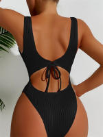 Traje de Baño de Una Pieza Bandeau Sólido Cintura Alta Monokini para Mujeres - details 5