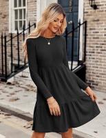 Vestido de manga larga con suéter hasta la rodilla informal con bolsillo y cuello redondo para mujer - details 9