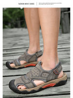 Sandalias de cuero genuino de verano para hombre, cómodas sandalias de playa para exteriores, zapatos romanos informales con punta anticolisión para senderismo y viajes - details 15