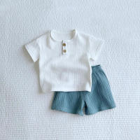 Trajes de verano 100% de algodón para bebé, Top de manga corta suave y pantalones cortos, ropa cómoda para el hogar para niños de 0 a 4 años - details 2