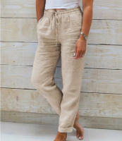 Pantalones De Verano Para Mujer Algodón Y Lino Cintura Alta Ajustables Casuales Streetwear Solido Pantalones Lánguidos Sueltos - details 5