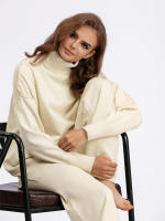 BGTEEVER-suéteres cálidos de manga larga para mujer, jersey de cuello alto y pantalones de pierna ancha de punto, trajes elegantes e informales, 2 piezas - details 3