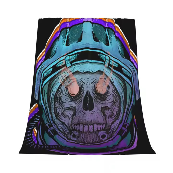 Manta de franela de calavera espacial colorida, manta para decoración de dormitorio y ropa de cama - 1