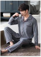100% algodón para hombre, pantalones largos de manga larga para otoño e invierno, sección delgada de pijamas de mediana edad, ropa de dormir, traje para el hogar, ropa de descanso - details 13