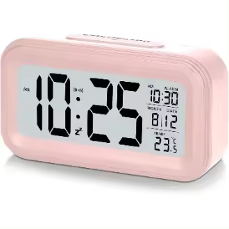 Despertador con pantalla LED de 4.3", despertador digital con pilas, función de repetición, fácil de usar, color rosa - 1