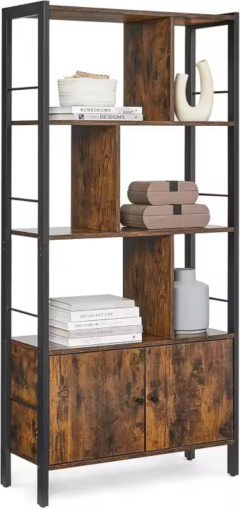 Estantería de 4 Niveles con Puertas Estilo Industrial de Acero Para Sala, Estudio, Oficina, Cocina - 1