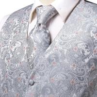 Chaleco de seda sólida para hombre, corbata de color champán, rosa, azul, verde, morado y rojo, gemelos de pañuelo, clips formales para boda y negocios - details 15